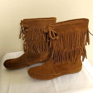 Minnetonka Moccasin Double Fringe Suede Boot Sz 7